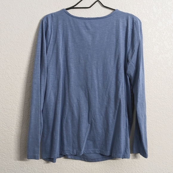 St. John's Bay women's blue long sleeve top blouse, lace at front, size Large - Picture 2 of 6